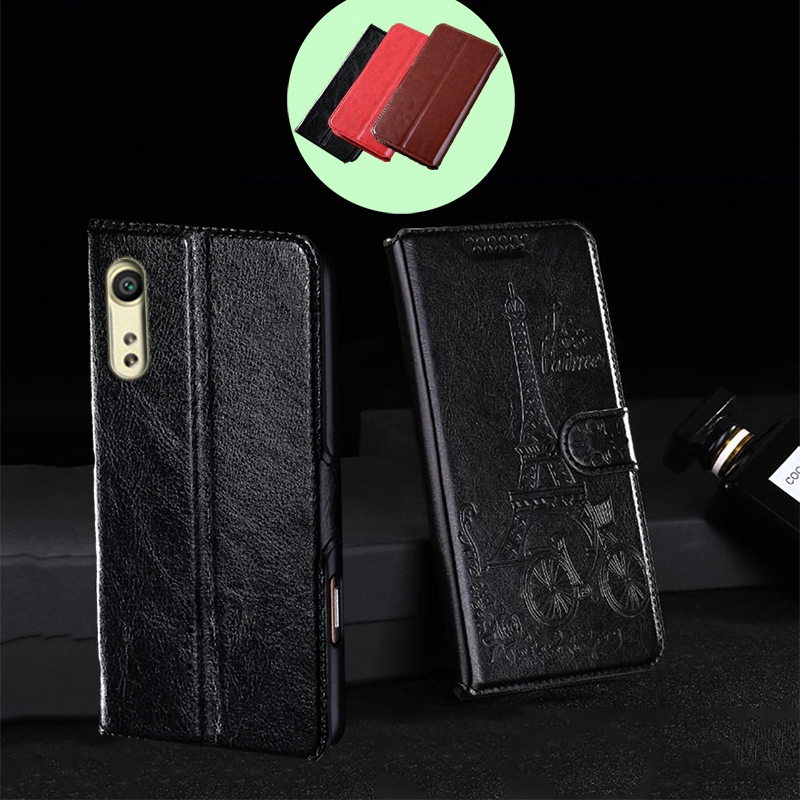 Bao da điện thoại nắp lật kèm ngăn đựng thẻ hoạ tiết tháp cho Sony Xperia XA XA1 XA2 Plus Ultra
