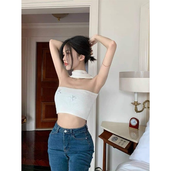 Áo len  croptop vòng cổ hàng QC