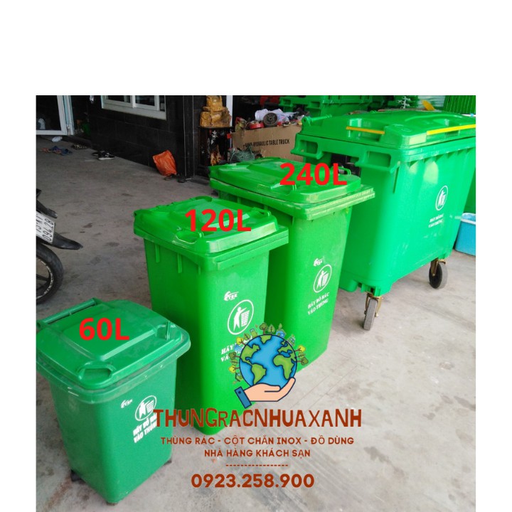 THÙNG RÁC CÔNG CỘNG 60L CÓ BÁNH XE MÀU XANH - ĐỎ - ĐEN