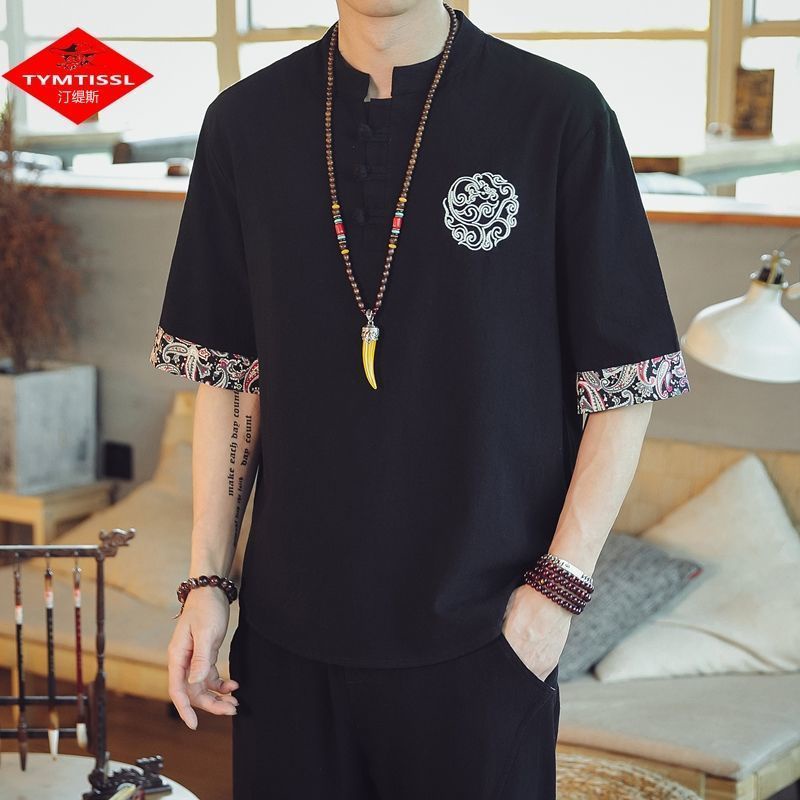 Áo tay ngắn phong cách Trung Hoa thời trang dành cho nam