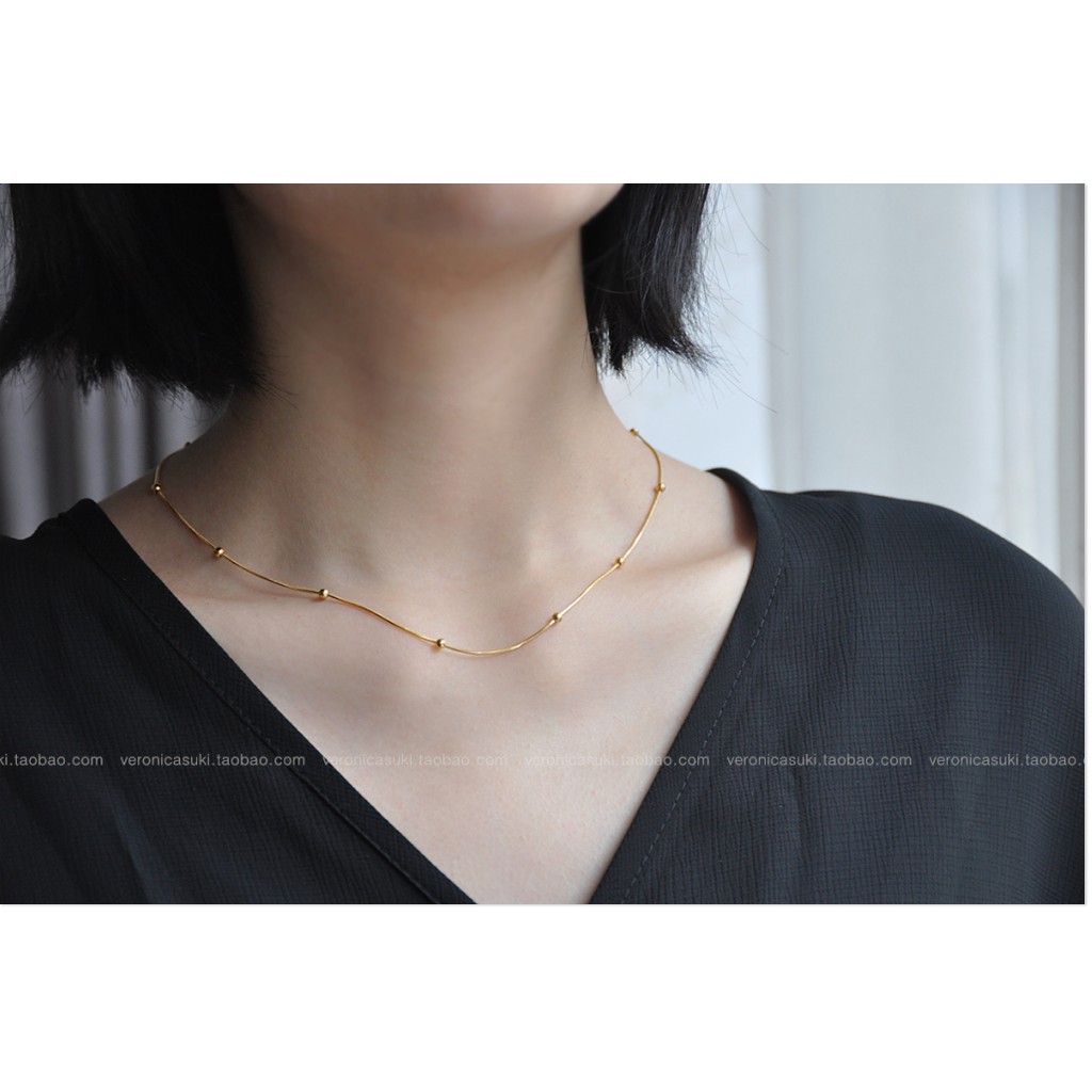 Dây chuyền titan bi dây mì (màu vàng) -TT4739 KHÔNG BAY MÀU - BẢO HÀNH 12 THÁNG