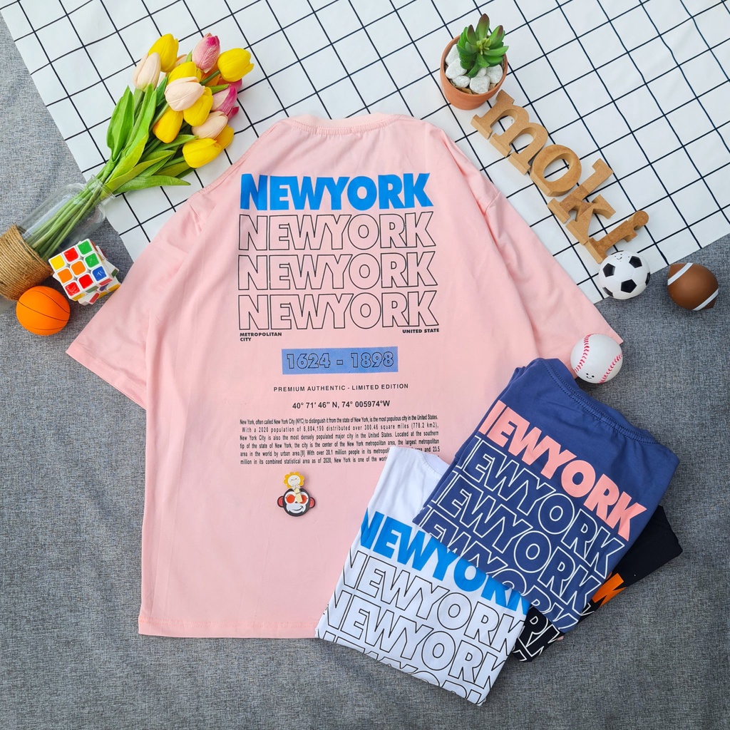Áo phông áo thun nam nữ tay lỡ from rộng freesize chất cotton thoáng mát in chữ New york đơn giản