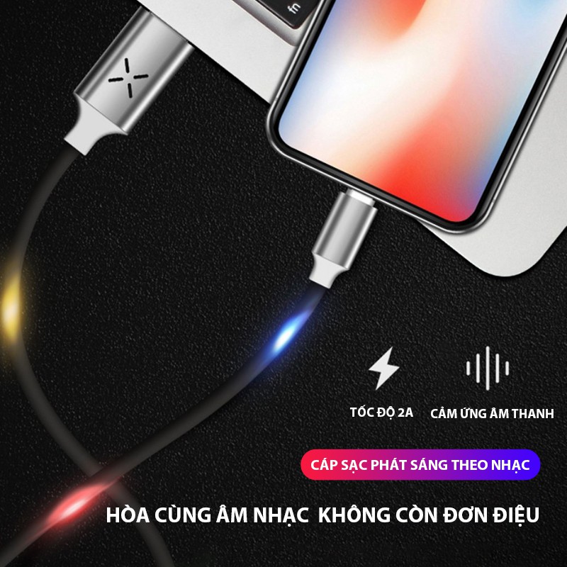 Cáp sạc đèn LED Cát Thái phát sáng theo âm nhạc, tiết kiệm điện năng, tốc độ sạc 2A, hỗ trợ sạc pin và truyền dữ liệu