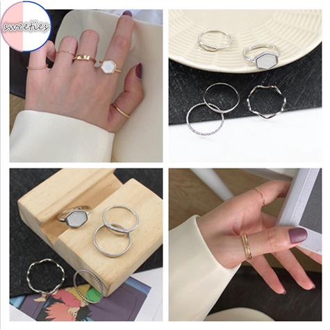 Set 5 nhẫn bạc 925 thiết kế đơn giản size 8 thời trang đơn giản cho nữ