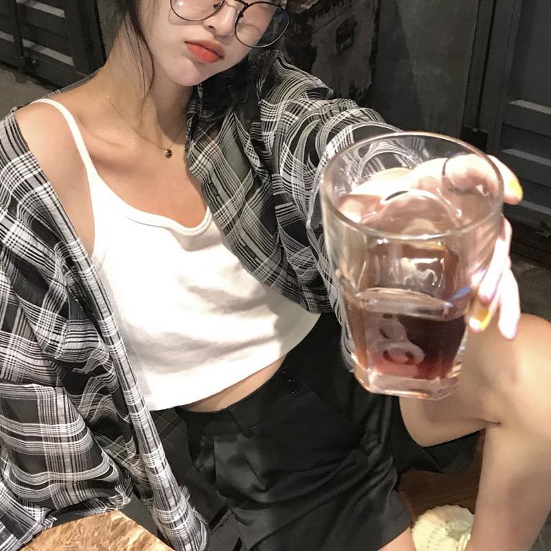 Áo sơ mi COZOKC tay dài chống nắng dáng rộng họa tiết sọc caro hợp thời trang