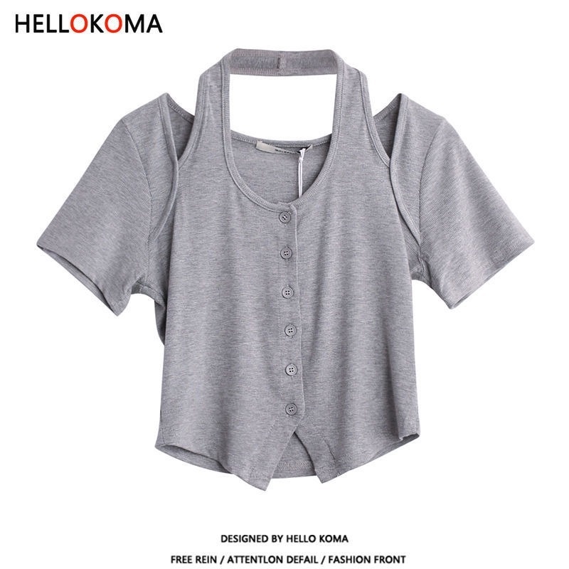 Áo Thun Cổ Yếm Ngắn Tay Xẻ Tà Thời Trang Mùa Hè Dành Cho Nữ