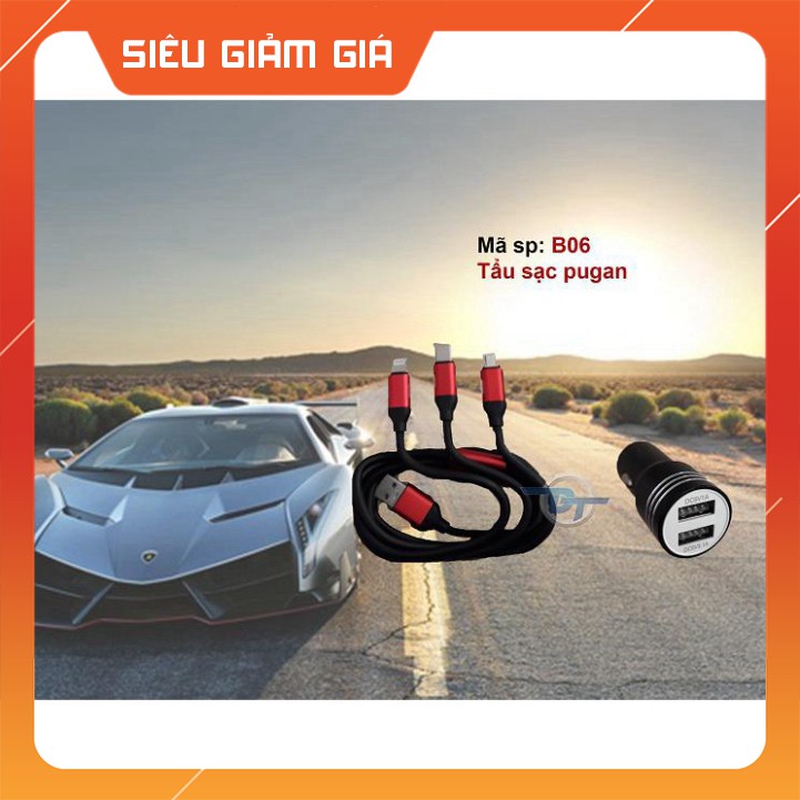 Sạc PUGAN 2 cổng sạc+ tặng kèm dây sạc 3 đầu chia