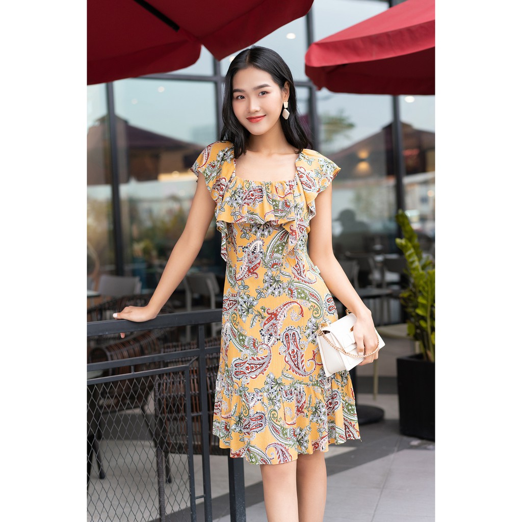 Đầm xòe ngắn tay bèo vai 20AGAIN DEW0756 | BigBuy360 - bigbuy360.vn