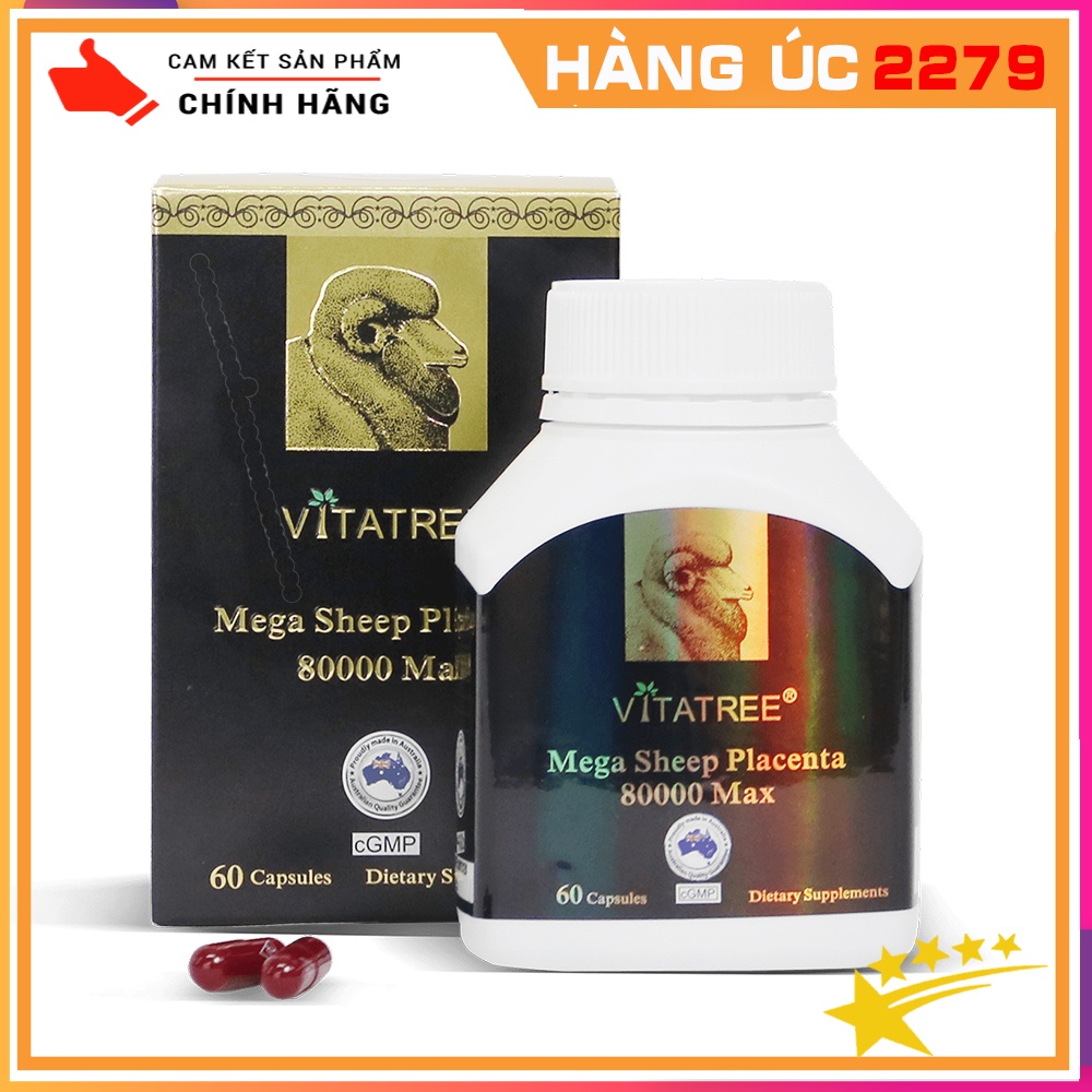 |Xả Date 07-2023|Viên Uống Nhau Thai Cừu Vitatree Mega Sheep Placenta 80000 Max Hộp 60 Viên Của Úc - Hàng Úc 2279