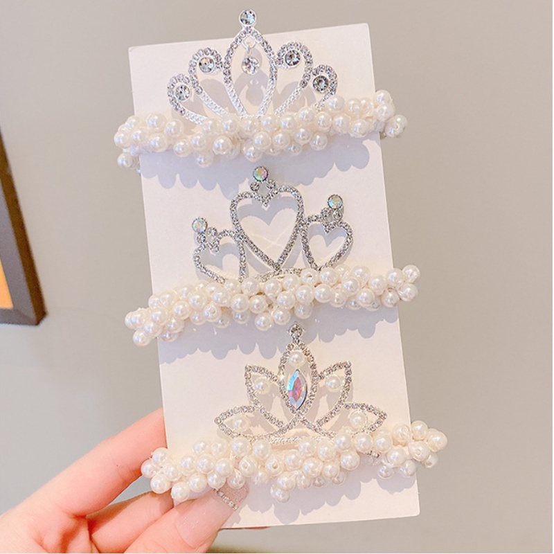 Dây Cột Tóc Hình Vương Miện Đính Ngọc Trai Dễ Thương Cho Bé Gái