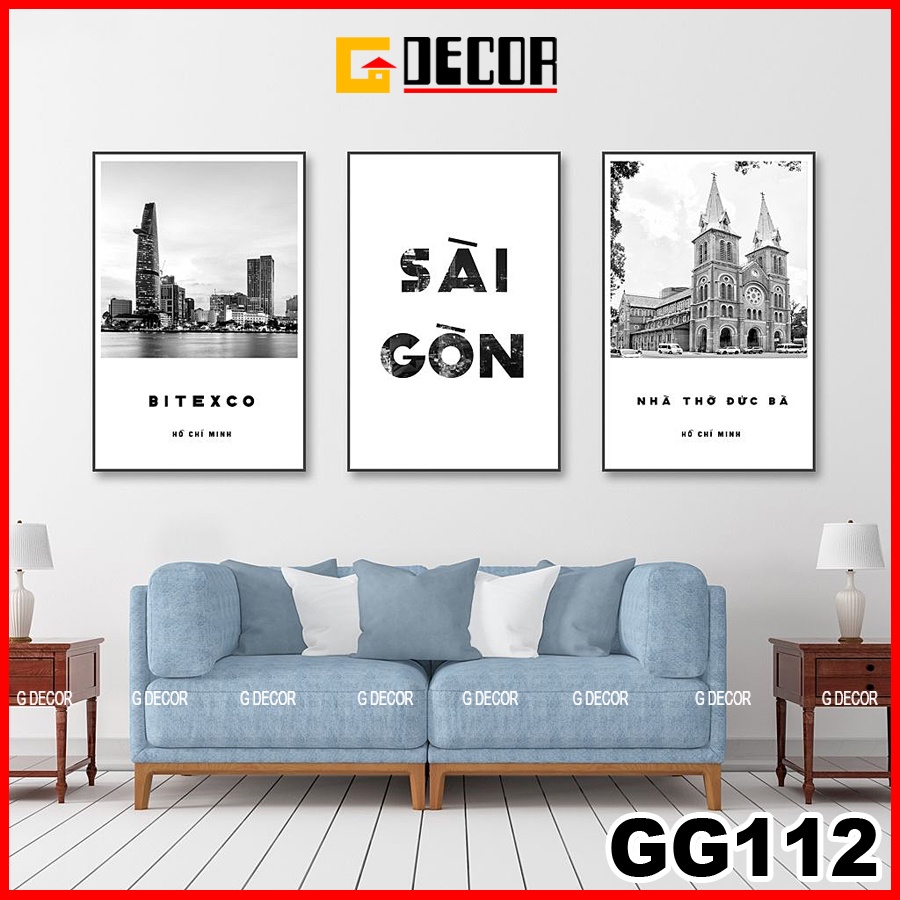 Tranh treo tường canvas khung gỗ 3 bức phong cách hiện đại Bắc Âu tranh đen trắng trang trí phòng khách phòng ngủ 112