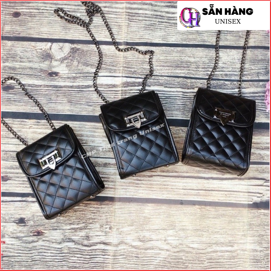 [GIÁ HỦY DIỆT]  Túi đeo chéo nữ đựng điện thoại 2 ngăn khóa kim loại dây vải phối màu