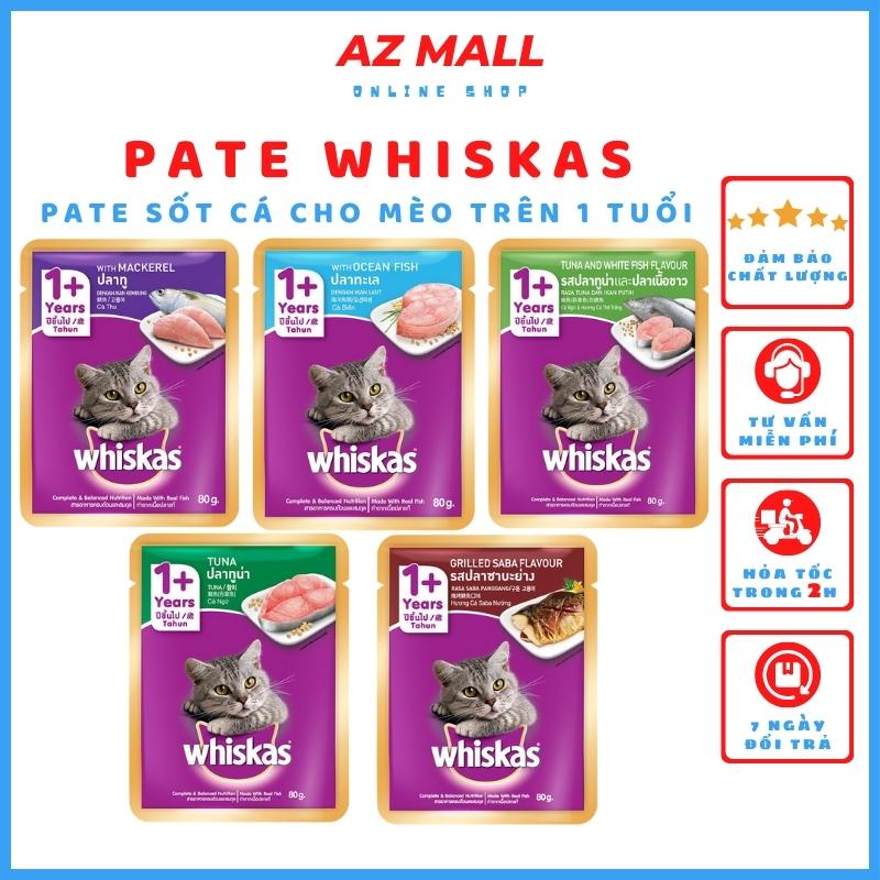 WHISKAS Pate dạng sốt dành cho mèo trên 12 tháng tuổi gói 85g