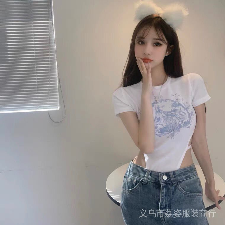 Bộ Áo Liền Quần Tay Ngắn Cổ Tròn Dáng Ôm Phong Cách Âu Mỹ Thời Trang Mùa Hè Quyến Rũ Cho Nữ | BigBuy360 - bigbuy360.vn