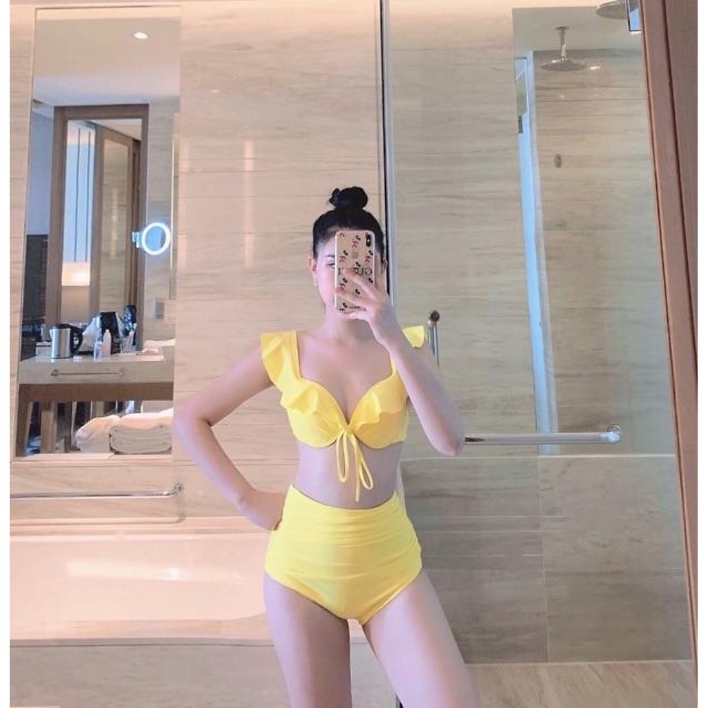Bikini hai mảnh bộ bơi đồ bơi đẹp màu đen bèo vai đẹp mặc đi biển | BigBuy360 - bigbuy360.vn