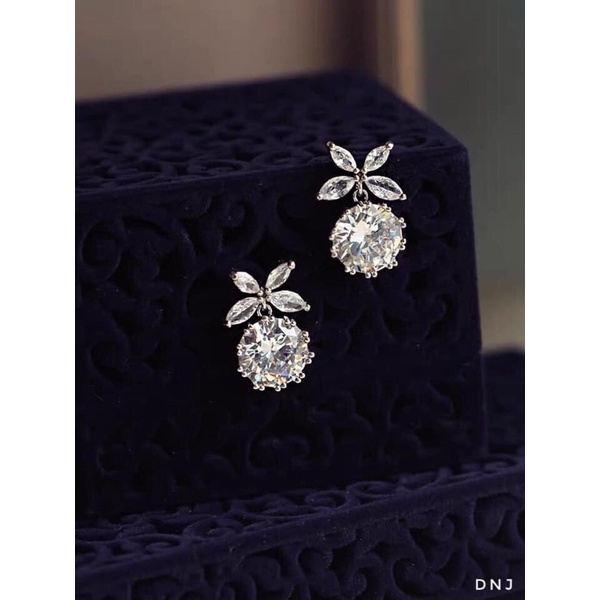 Bông tai nữ bạc thật đính đá trắng sáng đẹp - Kho sỉ bạc Nhất Linh