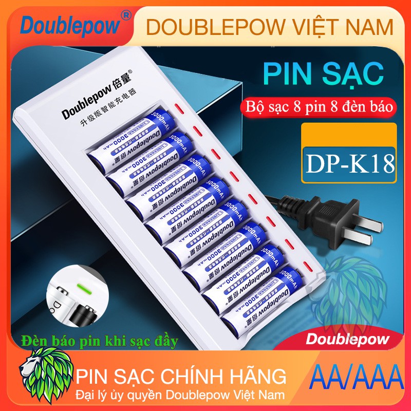 Bộ Pin Sạc 8 đèn Sạc 8 Pin AA/AAA DP-K18 Tự Ngắt cho micro karaoke, đồ
