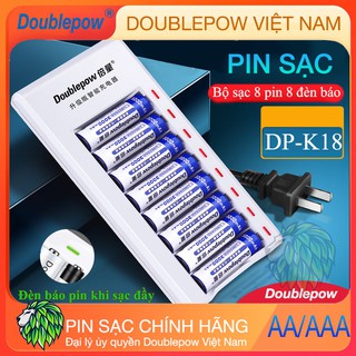 Bộ Pin Sạc 8 đèn 8 Pin AA/AAA DP-K18 Tự Ngắt cho micro karaoke, đồ chơi, chuột máy tính, máy ảnh