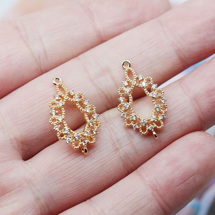 Mặt Dây Chuyền/ Khuyên Tai Hình oval Rỗng Bằng Đồng Thau Mạ Vàng 18K Đính Đá zircon DIY