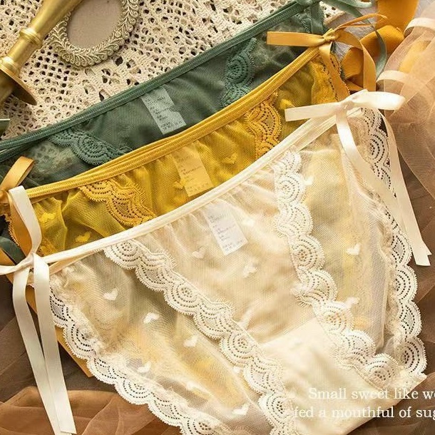 Quần Lót Nữ Ren Hoạ Tiết Trái Tim Thắt Nơ Hông Cực Sexy mã 039