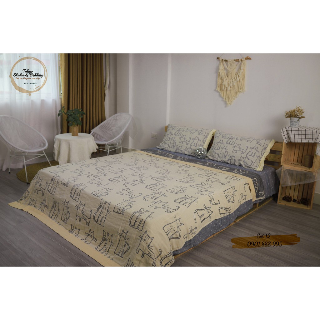 Set 12_Chăn Ga Gối Xô Cotton Sợi tre Organic_Dòng Basic