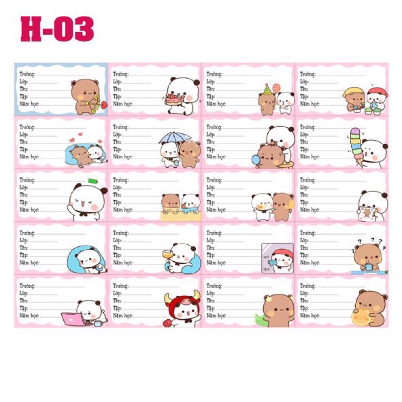 nhãn vở panda mochi 20 cái/ nhãn dán mochi panda ủy dễ thương