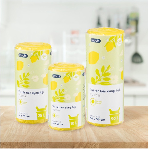 COMBO 140 Túi rác  tiện dụng Soji  Hương Chanh 10L, 25L, 50L. kháng khuẩn ngăn mùi hiệu quả. có quai