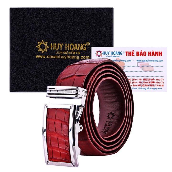 Thắt lưng nam da cá sấu Huy Hoàng nguyên con bản lớn bụng màu nâu đỏ-XH4749