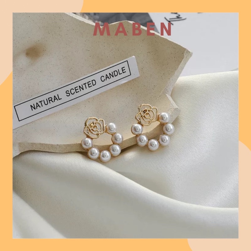 Khuyên tai hình hoa hồng đính hạt phong cách hàn quốc - Maben