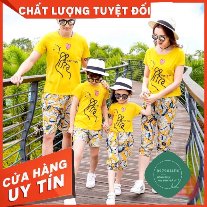 Áo gia đình bắn tim Đồng phục gia đình 3/4/5 người giá rẻ Thun cotton 4 chiều Màu vàng GD0041V Áo thun giá sỉ