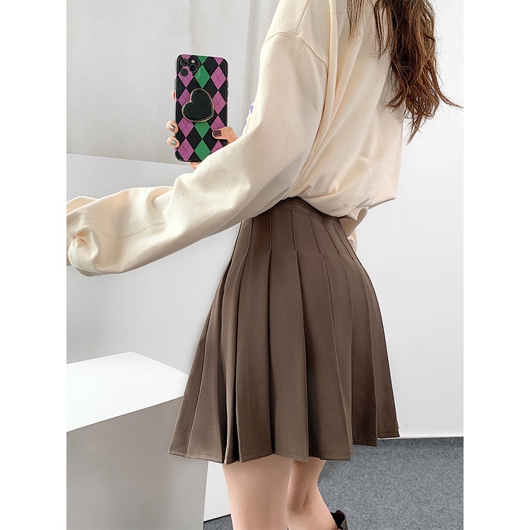 NRVP Chân váy ngắn xếp ly dáng chữ A lưng cao màu sắc xinh xắn phong cách Hàn Quốc