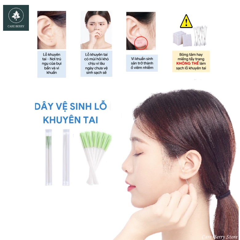 Dây Vệ Sinh Lỗ Xỏ Khuyên Tai Chuyên Dụng, Set 60 Chỉ Vệ Sinh Lỗ Tai