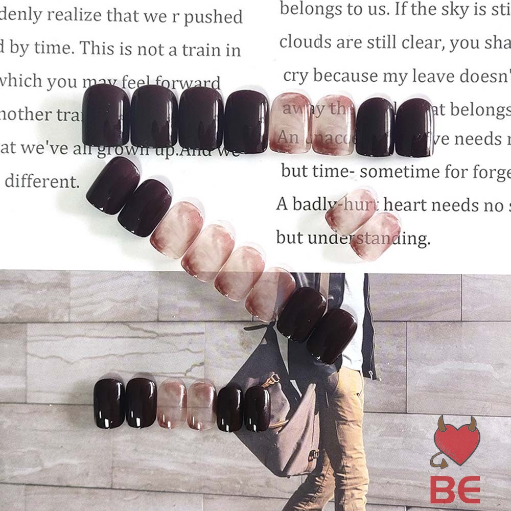[Hàng mới về] Bộ 24 móng tay giả đầu vuông màu hổ phách caramel có keo dán dành cho trang trí móng tay nghệ thuật