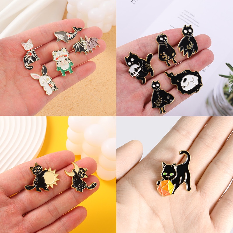 Ghim Cài Áo Trang Trí Hình Mèo Mặt Trăng Tráng Men Phong Cách Punk 31 Kiểu Lựa Chọn Làm Quà Tặng Cho Bạn Bè/Túi Xách