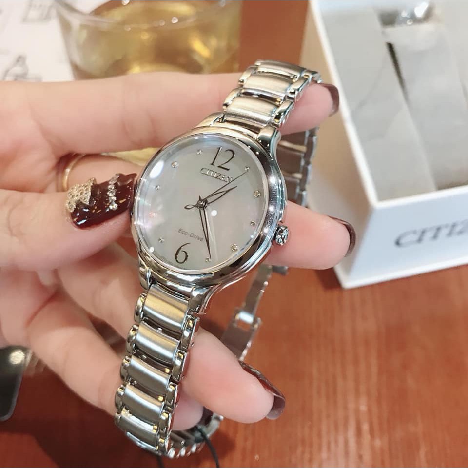 Đồng hồ nữ Citizen EM0550-59D - máy pin eco drive năng lượng mặt trời - kính khoáng chịu lực