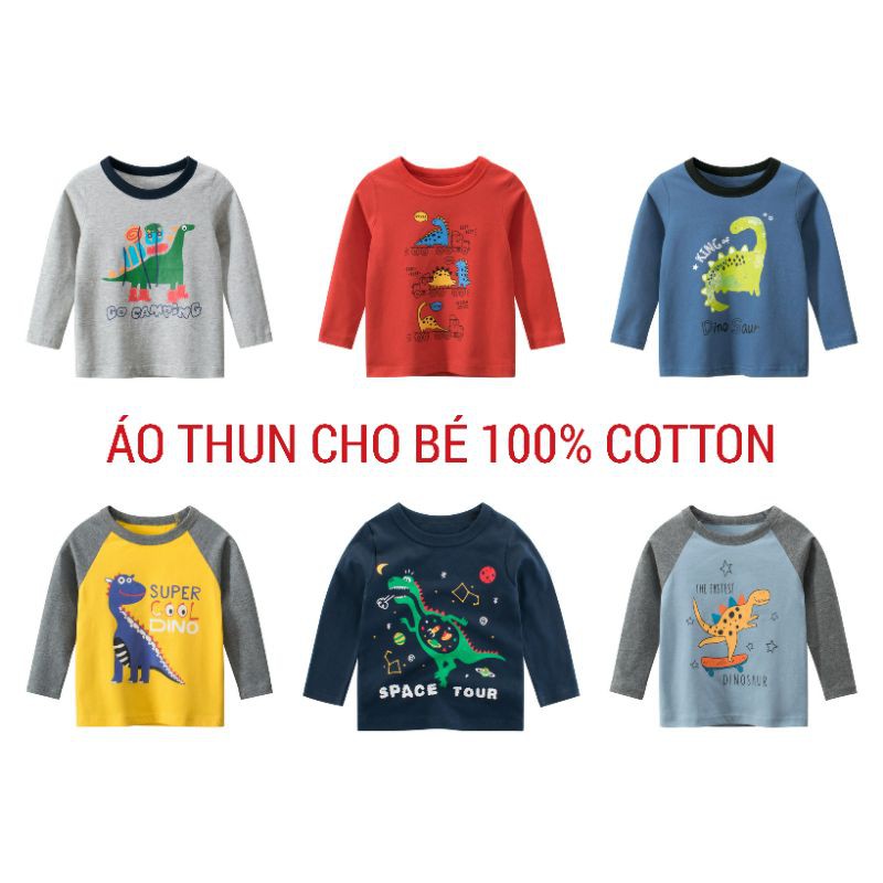 Áo khủng long cho bé trai 27KIDS áo thun dài tay chất cotton hàng xuất Âu Mỹ