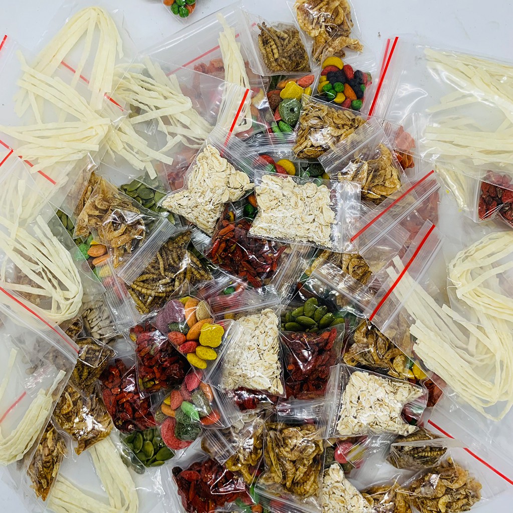 Thức ăn hamster dinh dưỡng đủ loại, sâu khô, kỳ tử, phô mai, snack, cá khô, tép sấy, bỏng