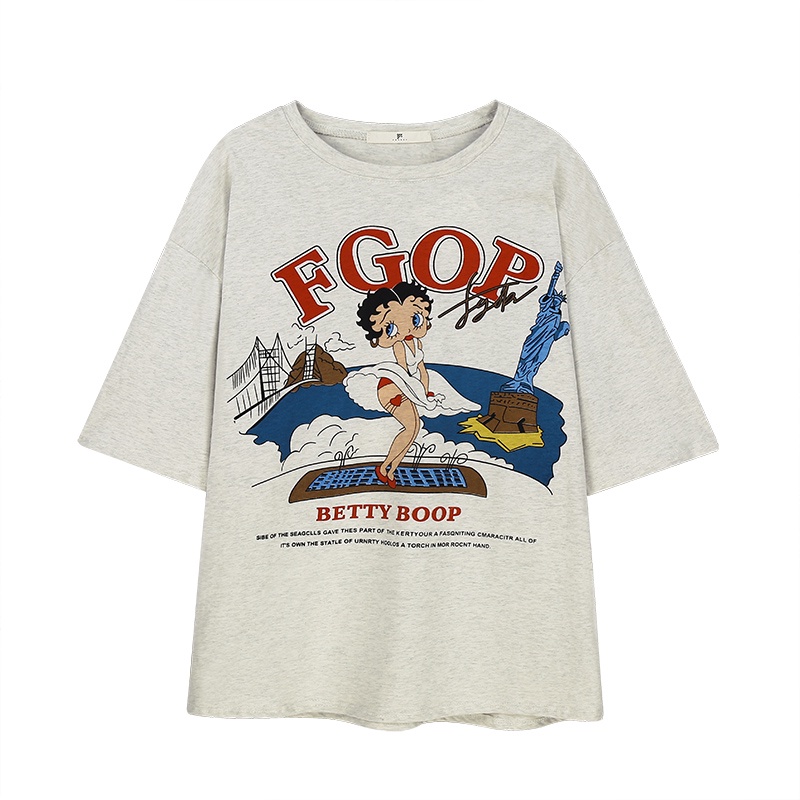 NRVP Áo Thun Nữ Dáng Dài Rộng Tay Ngắn Phong Cách Thời Trang Đường Phố Hàn Quốc