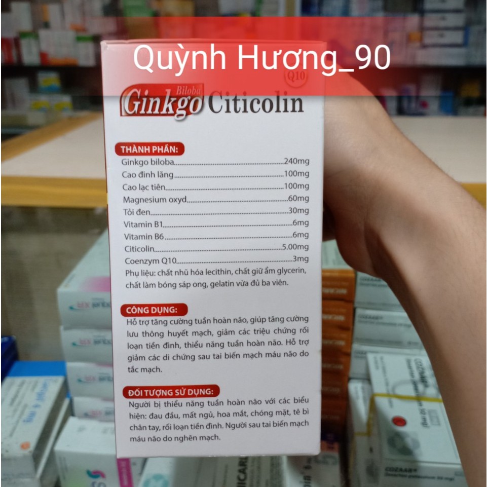 Viên uống GINKGO BILOBA CITICOLIN Q10 mẫu mới giúp hoạt huyết,tăng cường trí nhớ