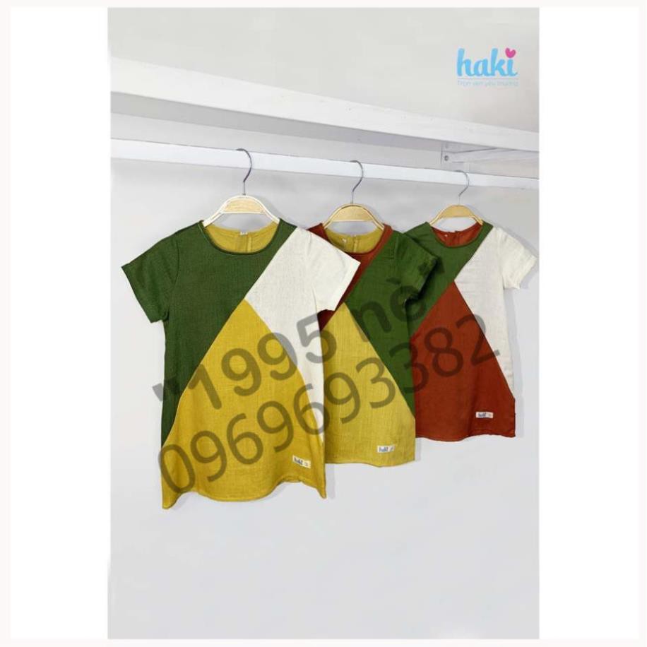 Váy linen cộc tay phối tam giác HAKI -HK509 ( Hàng Việt Nam xuất khẩu)