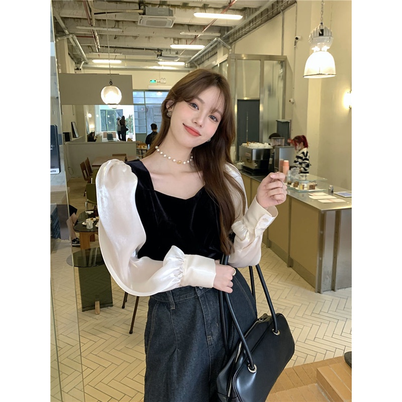 Áo Sơ Mi Tay Phồng Chất Liệu Nhung Thời Trang 2022 Phong Cách Vintage Cho Nữ