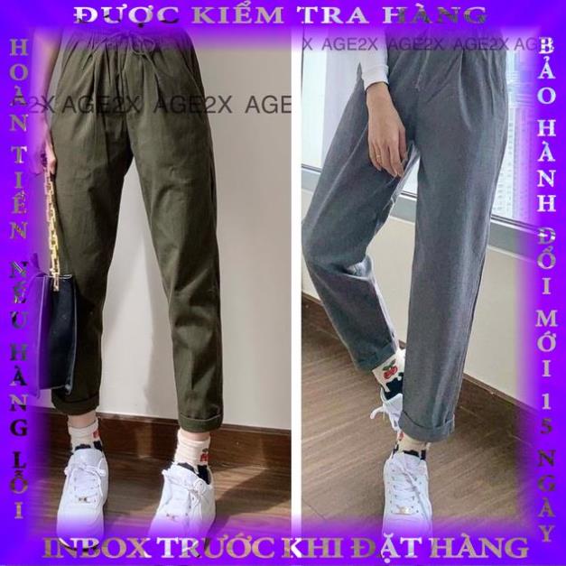 Quần baggy nữ AGE2X chất kaki phối thun gân co giãn thoải mái hàng vnxk mitsmeo