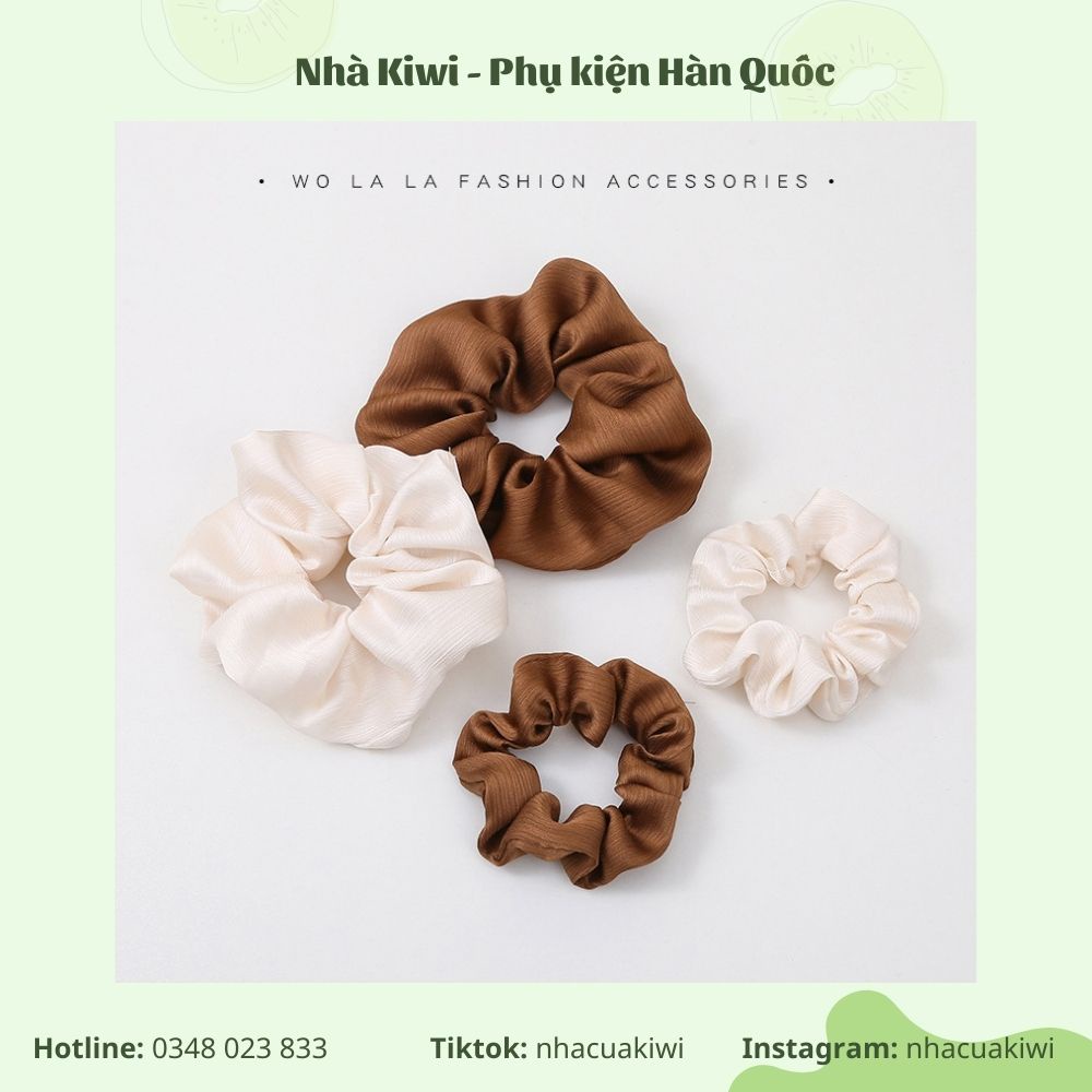 Cột tóc Scunchies màu nâu - trắng phong cách hàn Quốc cho nữ
