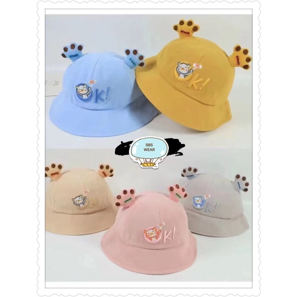 Mũ vành rộng hoạ tiết Mèo Ok có tai sừng cho bé gái bé trai , phù hợp 4 tháng - 4 tuổi