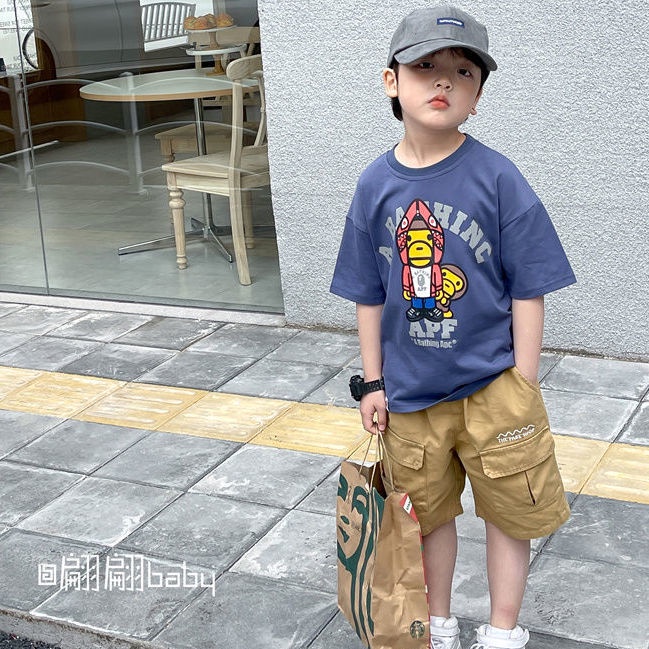 Áo Thun 100% Cotton Tay Ngắn In Hình Hoạt Hình Phong Cách Hàn Quốc Cho Bé Trai