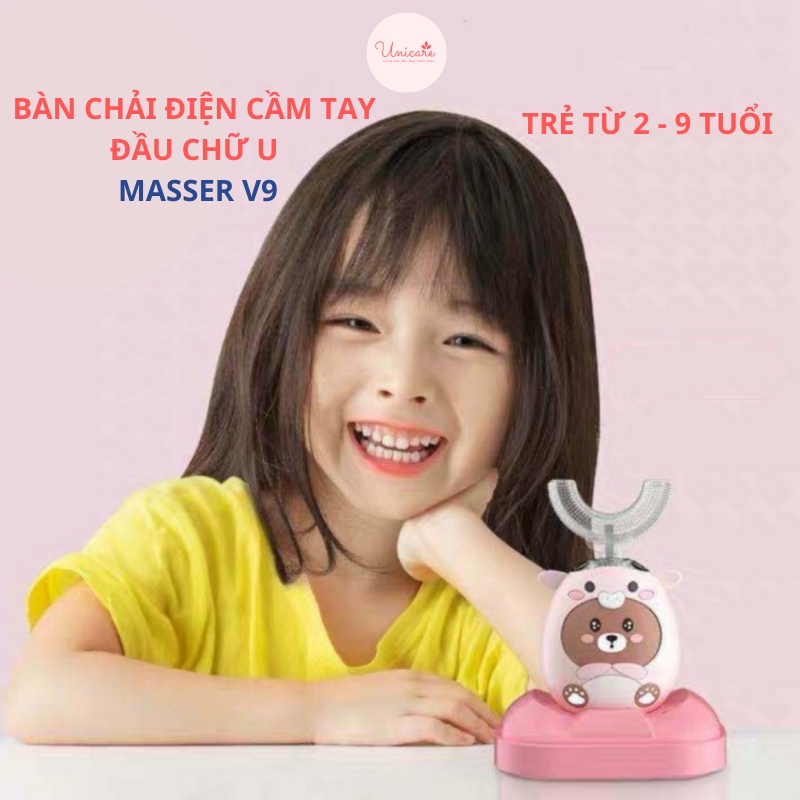 Bàn chải điện cho bé Maser V9, bàn chải điện trẻ em đầu chữ U - Giúp bé vệ sinh răng miệng dễ dàng, tự giác