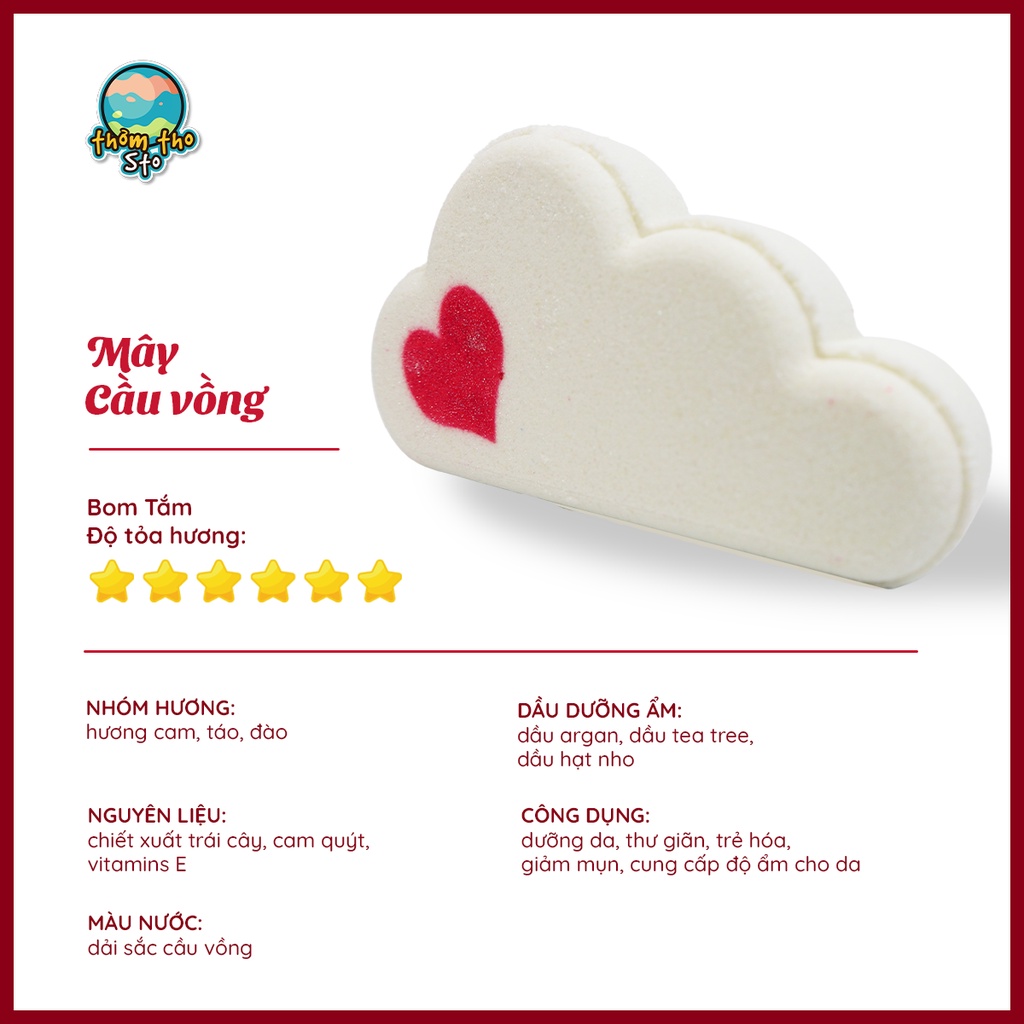 Bom tắm, Thơm Tho Sto, viên sủi bồn tắm sủi 7 sắc màu, MÂY CẦU VỒNG bath bomb