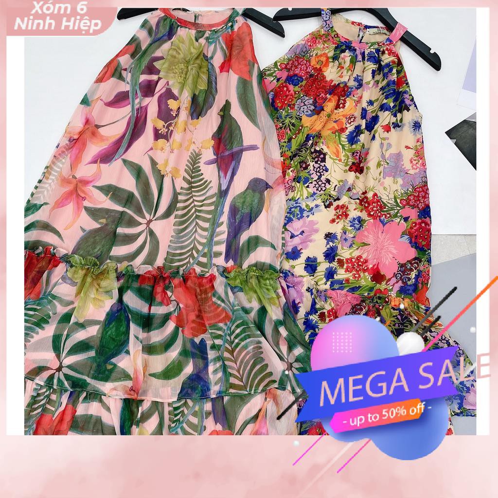 Váy Hoa Maxi Cổ Yếm Họa Tiết Hoa Đầm Chân Bèo | BigBuy360 - bigbuy360.vn