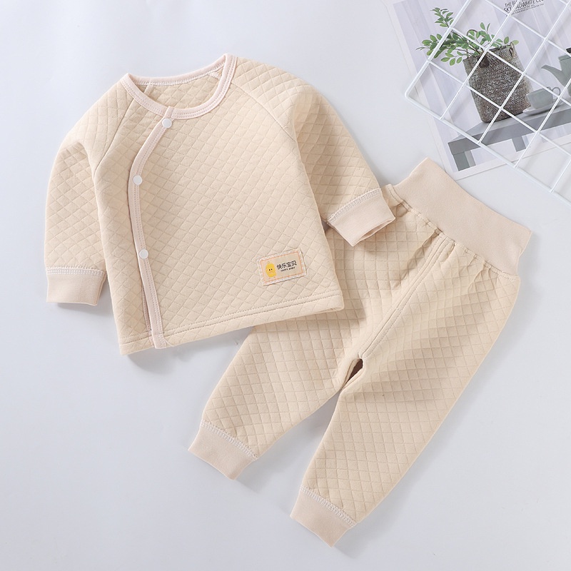 Bộ dài tay trần bông cúc lệch cho bé trai, bé gái trần bông 3 lớp, hàng xuất cao cấp - BO107