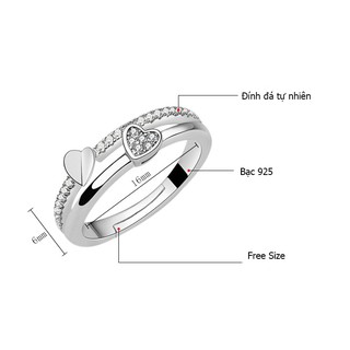 Nhẫn Bạc nữ đính đá trái tim đôi DanKo153